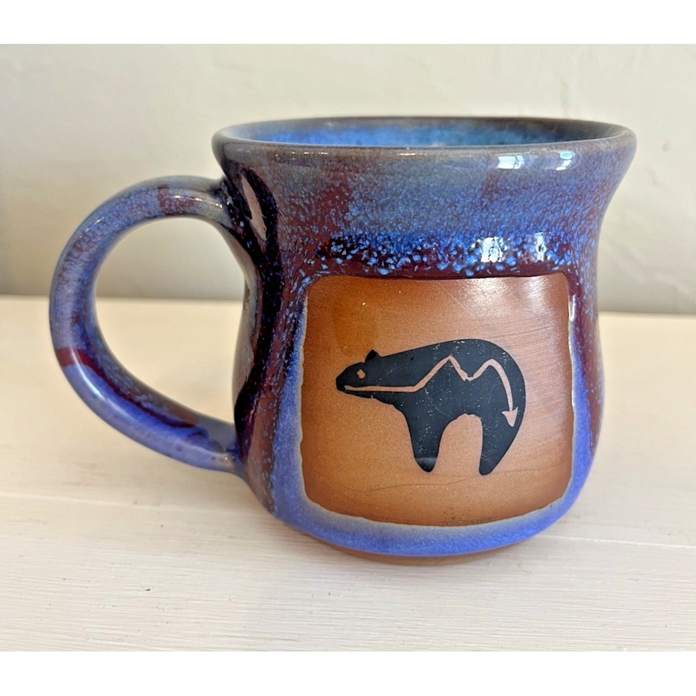 Always Azul Pottery Mug Bear Drip Glaze Blue Villa Grove Colorado Lodge Cabin